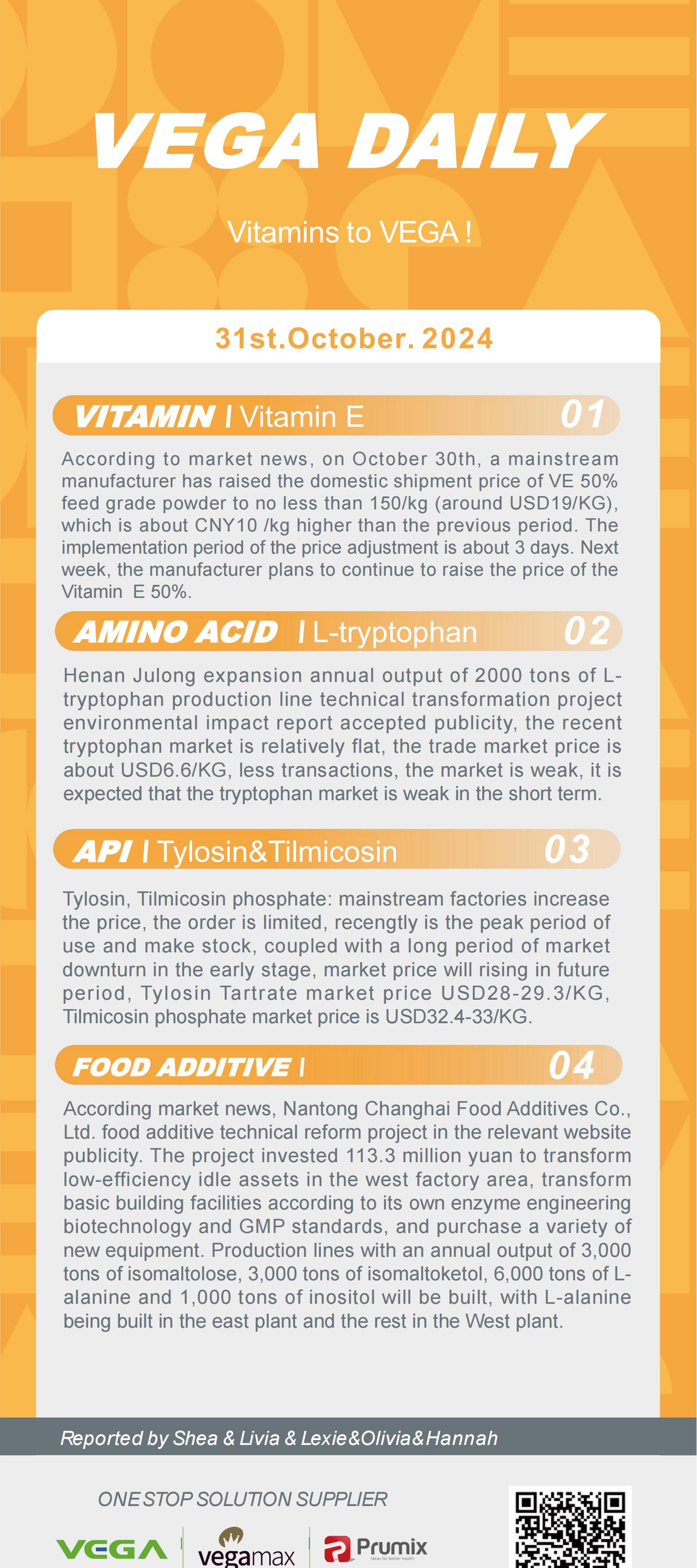 Vega Daily Dated on Oct 31st 2024 Vitamin Amino Acid APl Food Additives.jpg